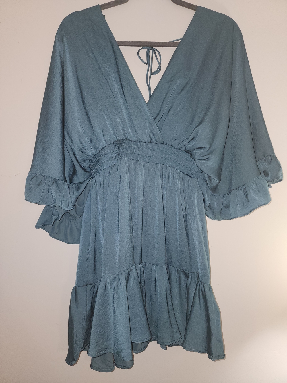 Beautiful Deep Teal V-Neck Flutter Sleeve Dress